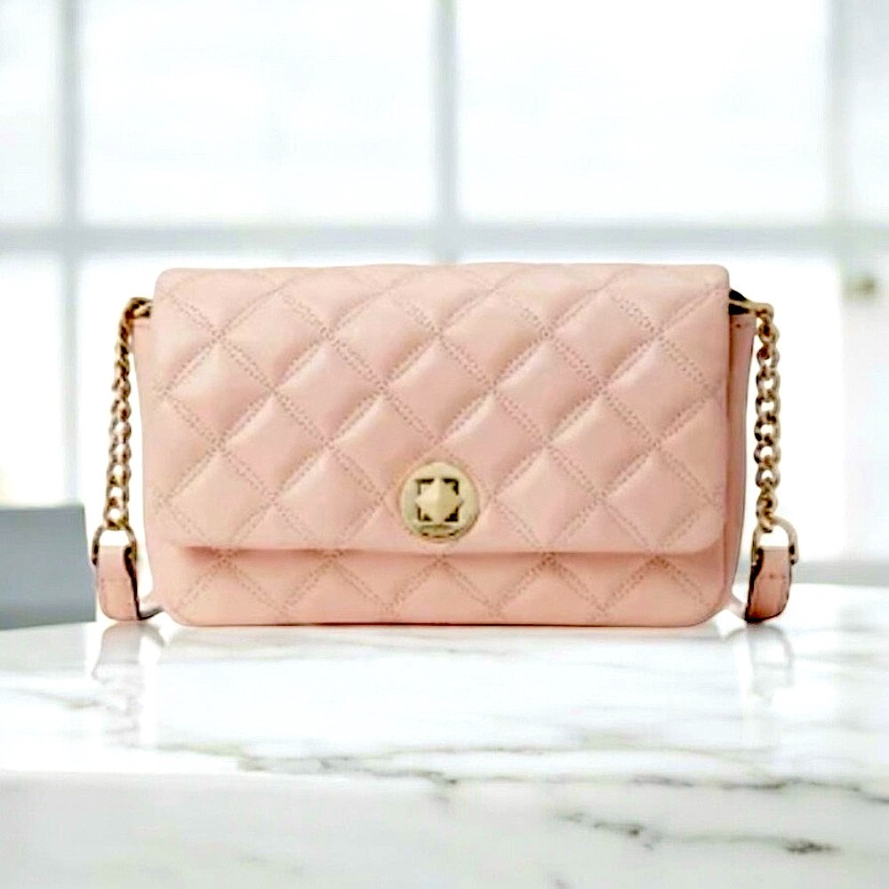 Kate Spade NWT Natalia Quilted Smooth Leather Turnlock Crossbody Rose Sm…